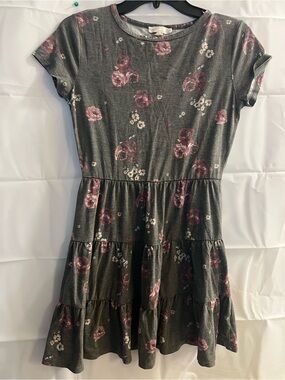 BeBop Gray Dress with Pink Rose Print